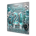 Grandson 21st Birthday Card - Turquoise and Silver Number, Watch and Bottles