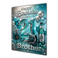 Brother 21st Birthday Card - Turquoise and Silver Number, Watch and Bottles