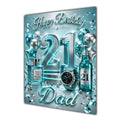 Dad 21st Birthday Card - Turquoise and Silver Number, Watch and Bottles