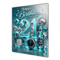 21st Birthday Card - Turquoise and Silver Number, Watch and Bottles