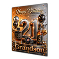 Grandson 21st Birthday Card - Orange and Black Number, Watch and Bottles