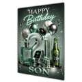 Son 21st Birthday Card - Dark Green and Silver Number, Watch and Bottles