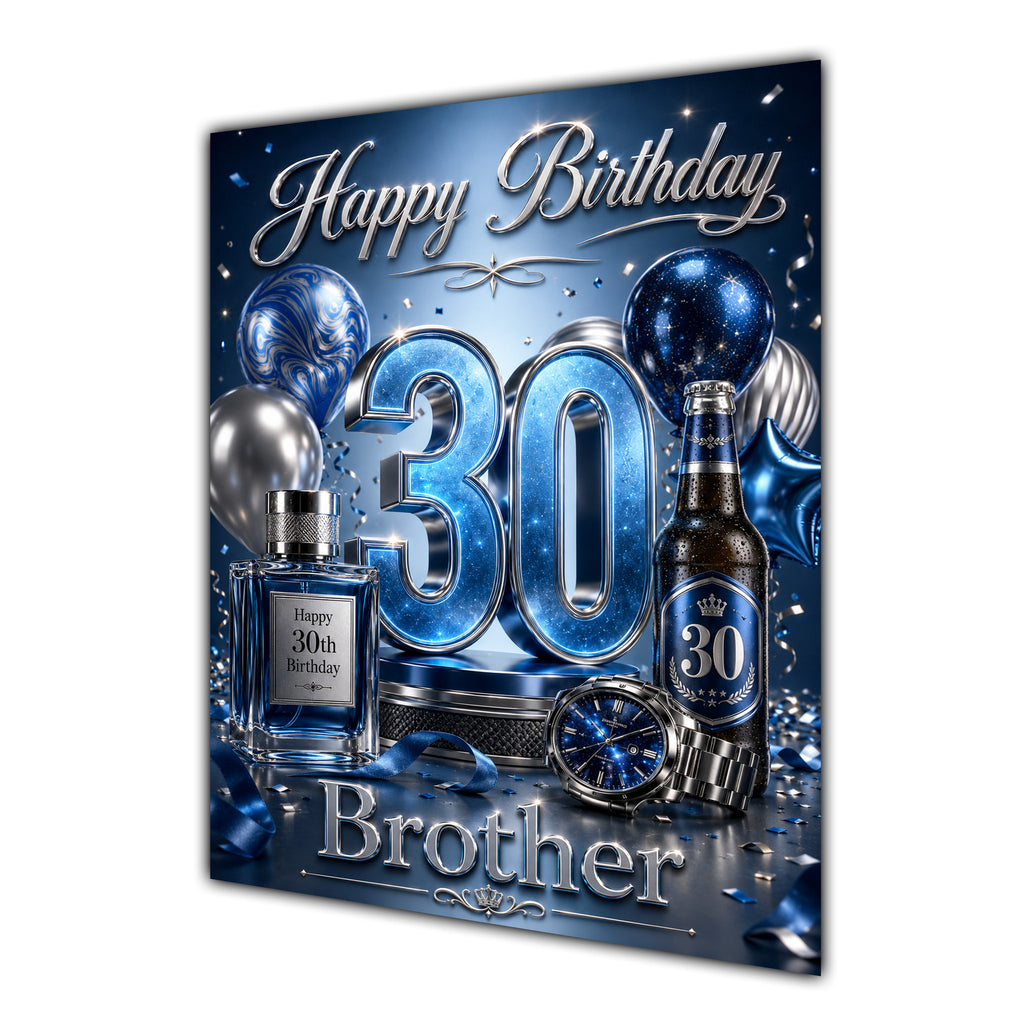 Happy Birthday Brother 30th Blue Silver Luxury Greeting Card A5