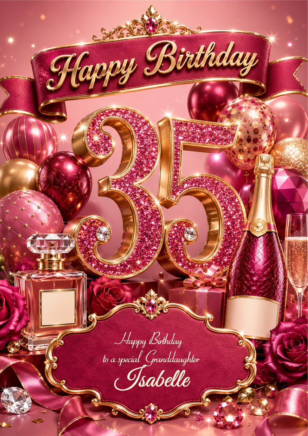 Personalised 35th Birthday Card - Sparkling Birthday Number and Presents