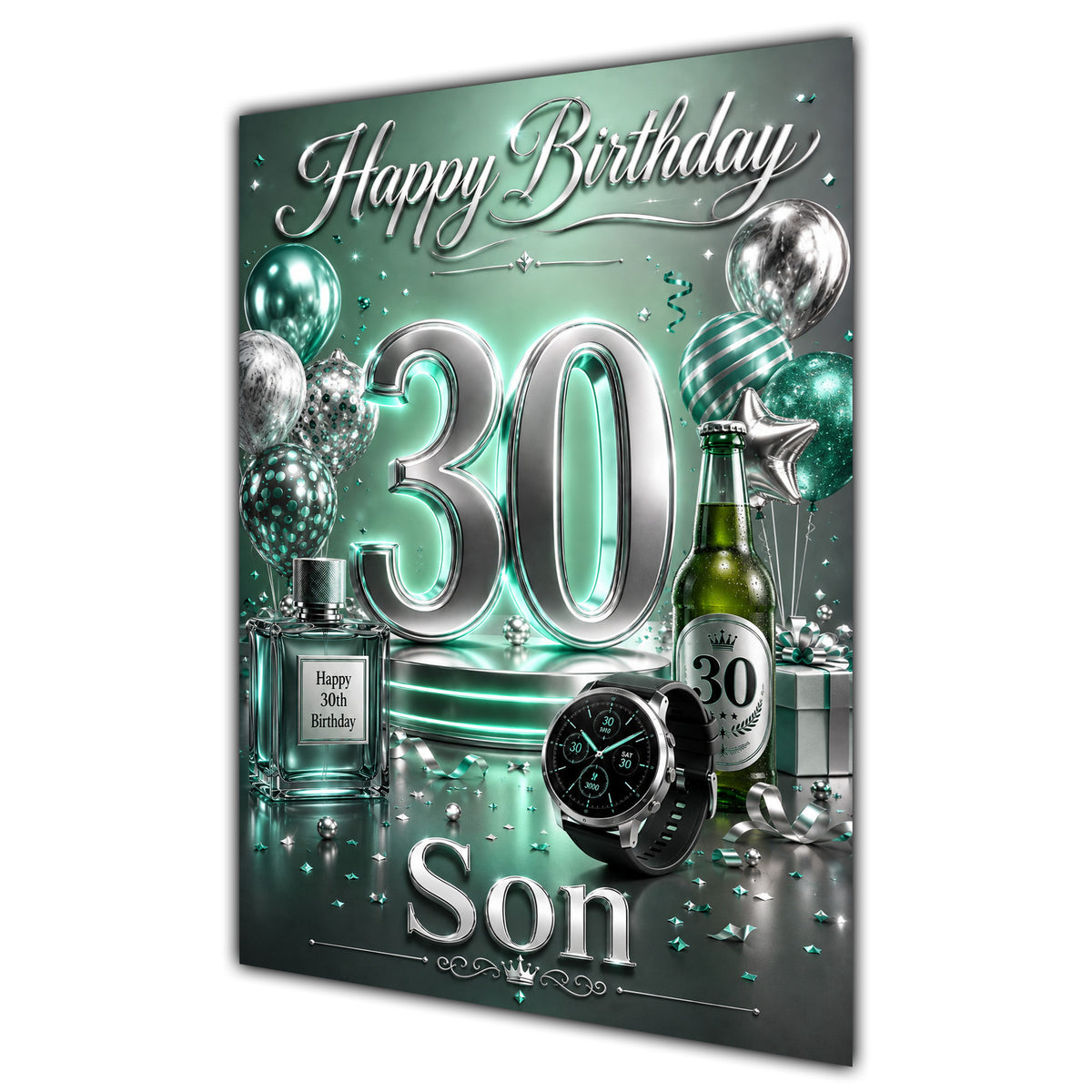 Happy Birthday Son 30th Mint Silver Luxury Greeting Card A5