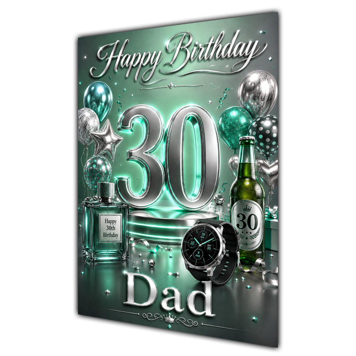 Happy Birthday Dad 30th Mint Silver Luxury Greeting Card A5