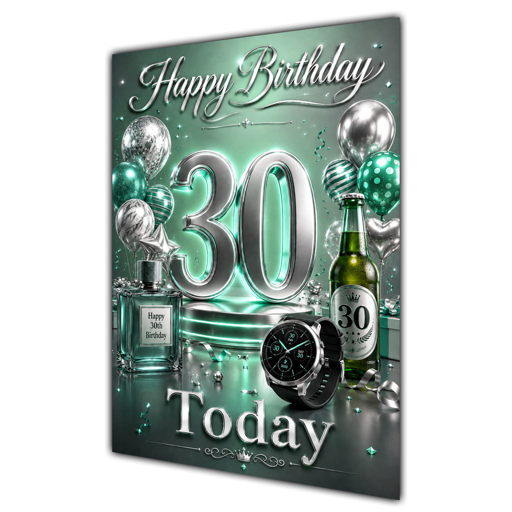 Happy Birthday 30th Mint Silver Luxury Greeting Card A5