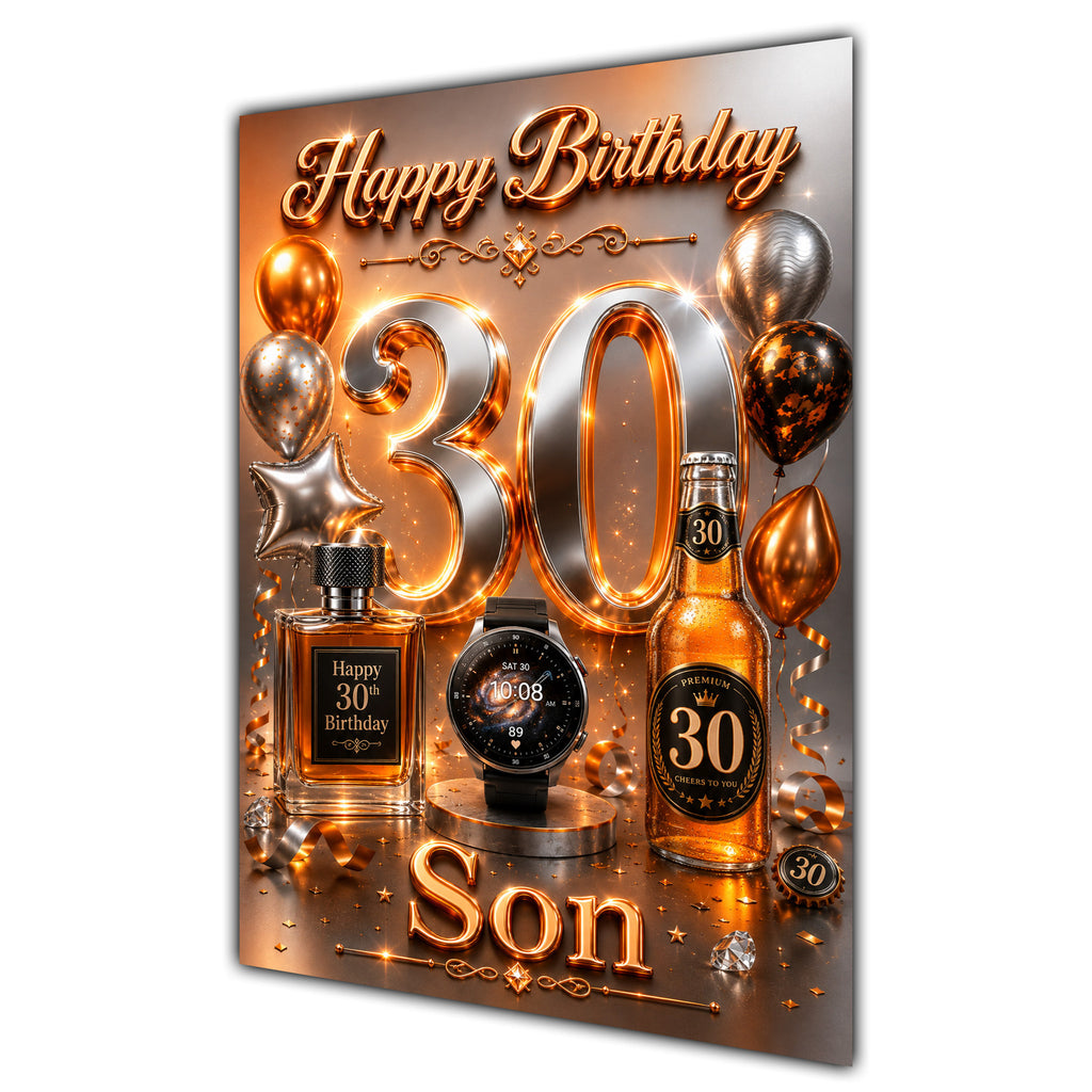 Happy Birthday Son 30th Orange Silver Luxury Greeting Card A5
