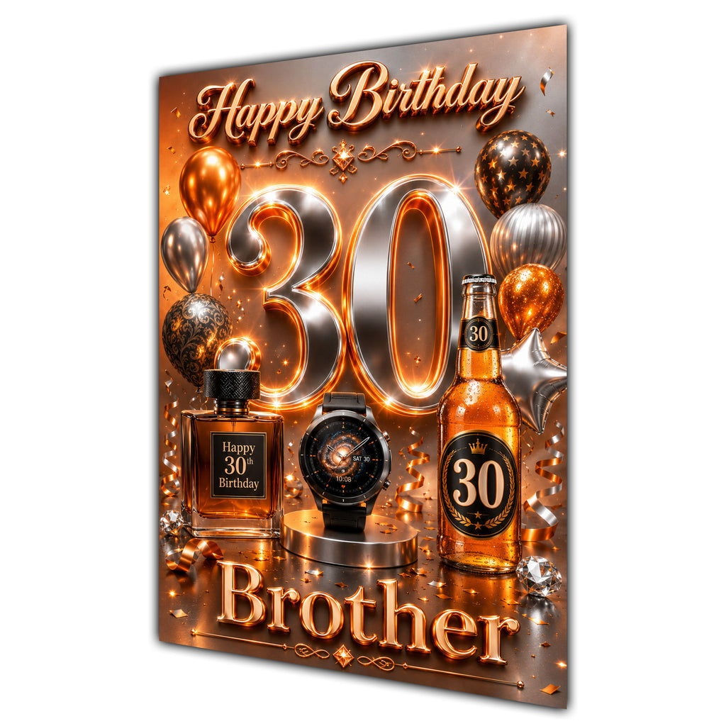 Happy Birthday Brother 30th Orange Silver Luxury Greeting Card A5