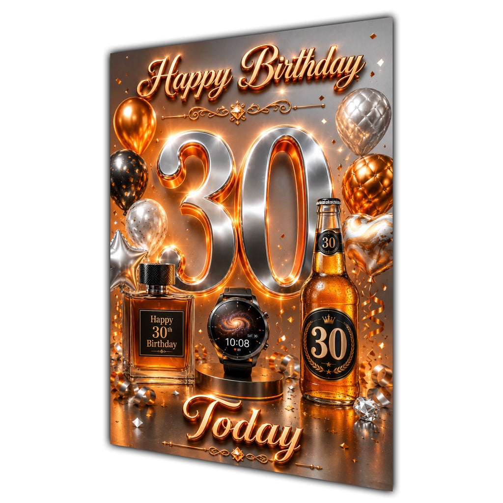 Happy Birthday 30th Orange Silver Luxury Greeting Card A5