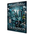 Happy Birthday Grandson 30th Aqua Silver Luxury Greeting Card A5