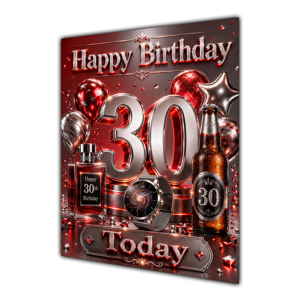 Happy Birthday 30th Red Silver Luxury Greeting Card A5