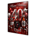 Happy Birthday Dad 40th Red Silver Luxury Greeting Card A5
