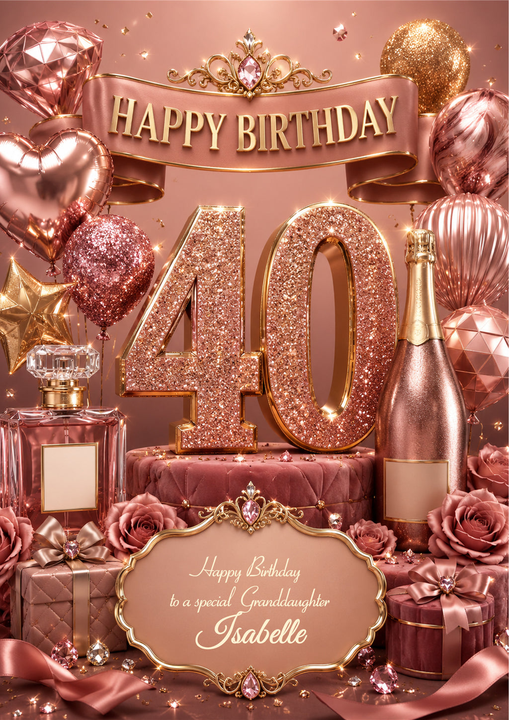 40th Birthday Card Daughter Granddaughter Niece Personalised A5 Size E982-2