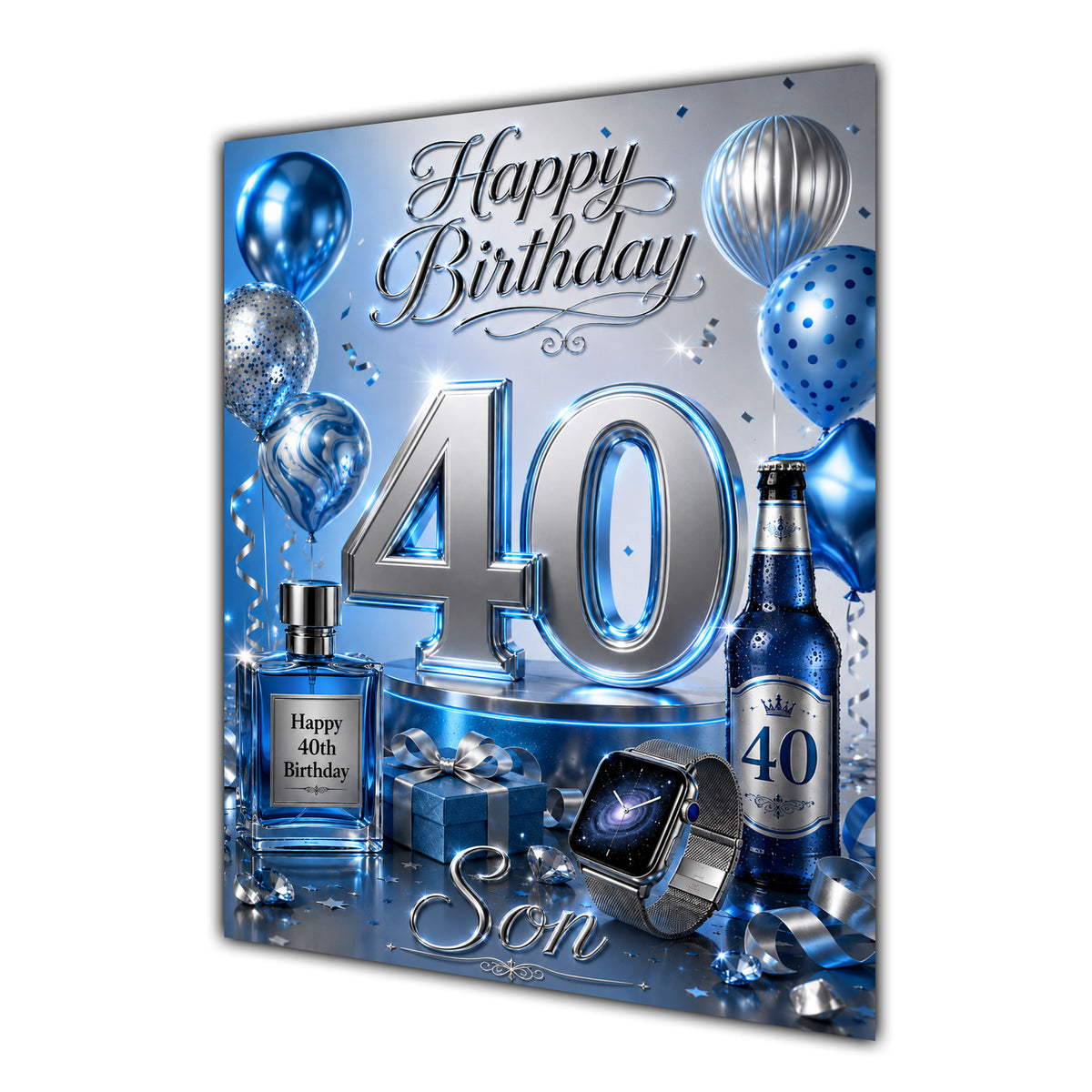 Happy Birthday Son 40th Blue Silver Luxury Greeting Card A5
