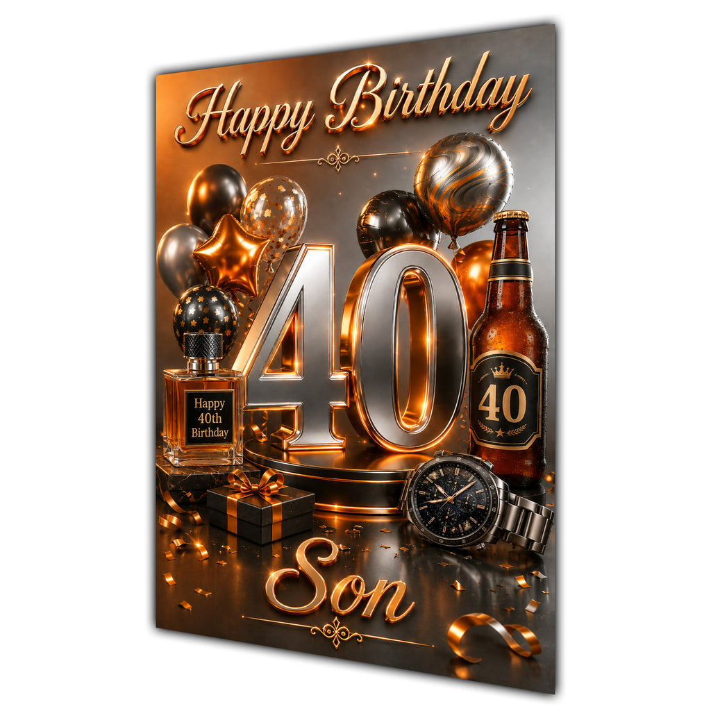 Happy Birthday Son 40th Orange Silver Luxury Greeting Card A5