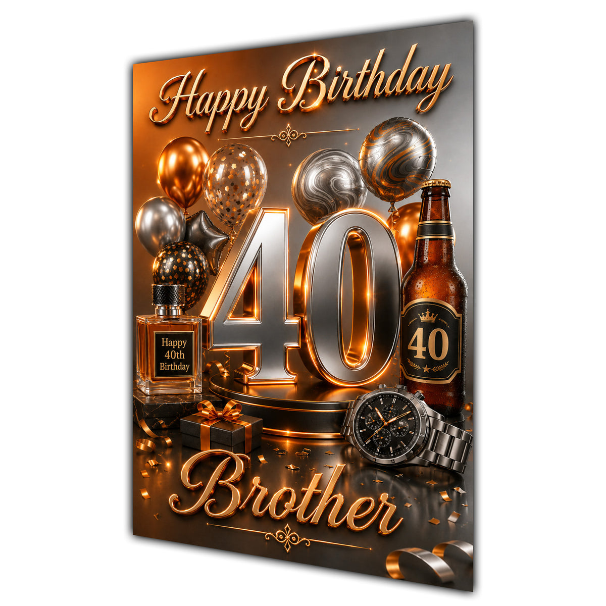 Happy Birthday Brother 40th Orange Silver Luxury Greeting Card A5