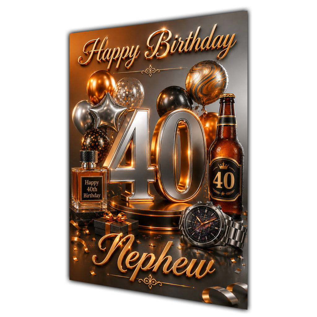 Happy Birthday Nephew 40th Orange Silver Luxury Greeting Card A5