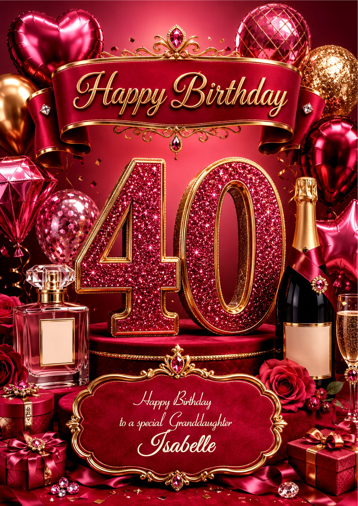 40th Birthday Card Daughter Granddaughter Niece Personalised A5 Size E982-3