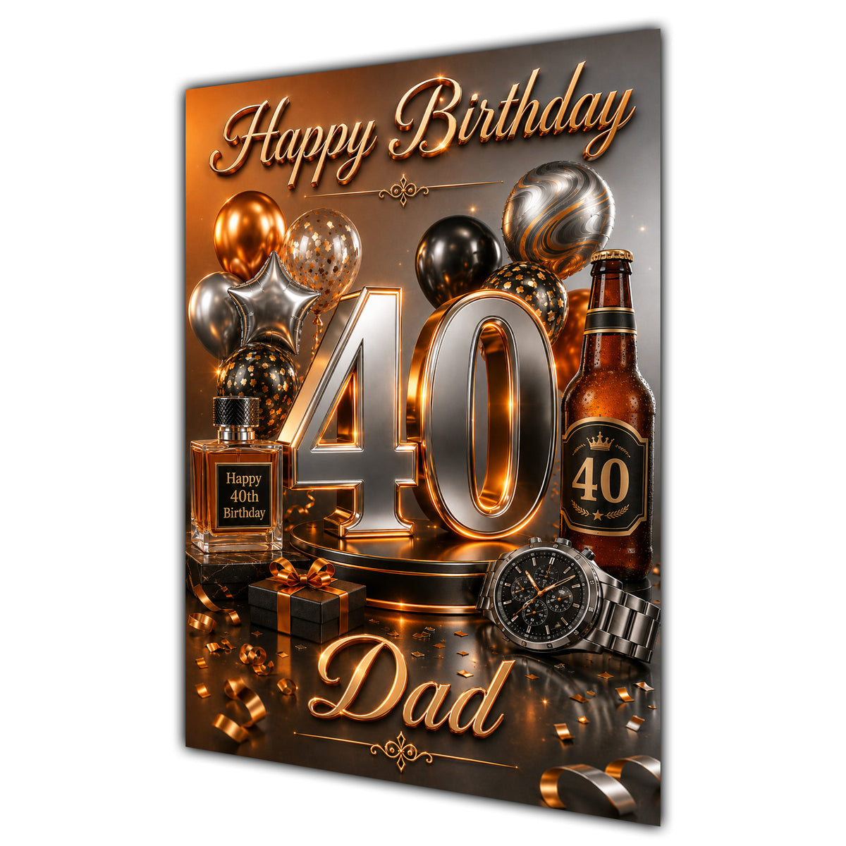 Happy Birthday Dad 40th Orange Silver Luxury Greeting Card A5