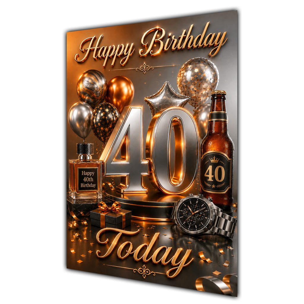 Happy Birthday 40th Orange Silver Luxury Greeting Card A5