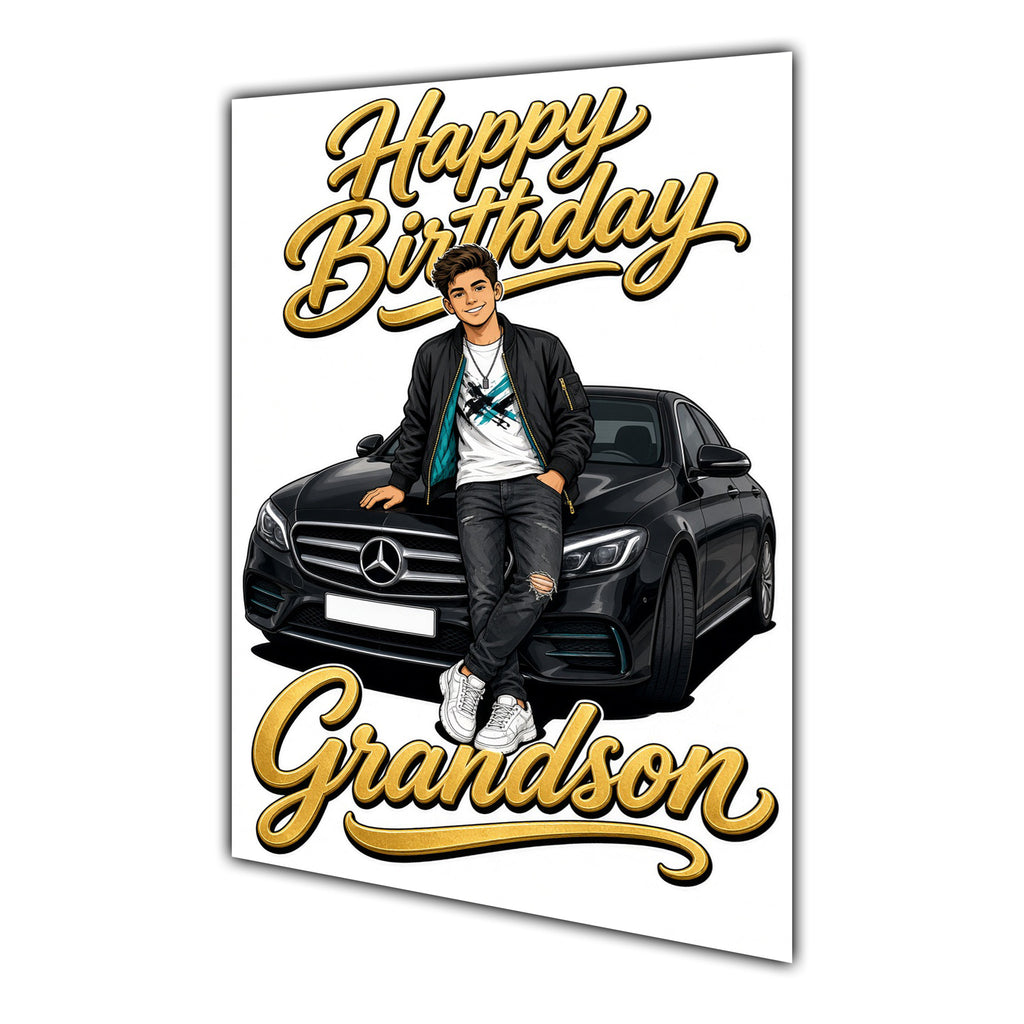 Happy Birthday Grandson Luxury Car Greeting Card A5
