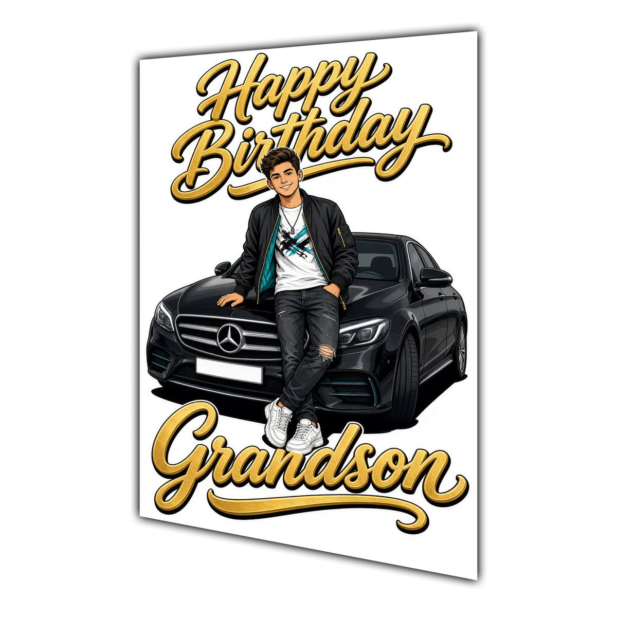 Happy Birthday Grandson Luxury Car Greeting Card A5