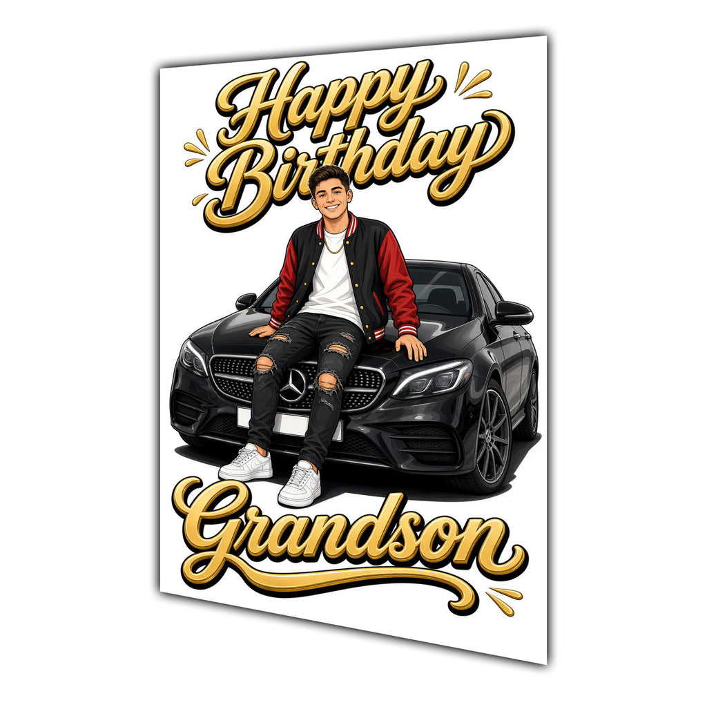 Happy Birthday Grandson Luxury Car Greeting Card A5