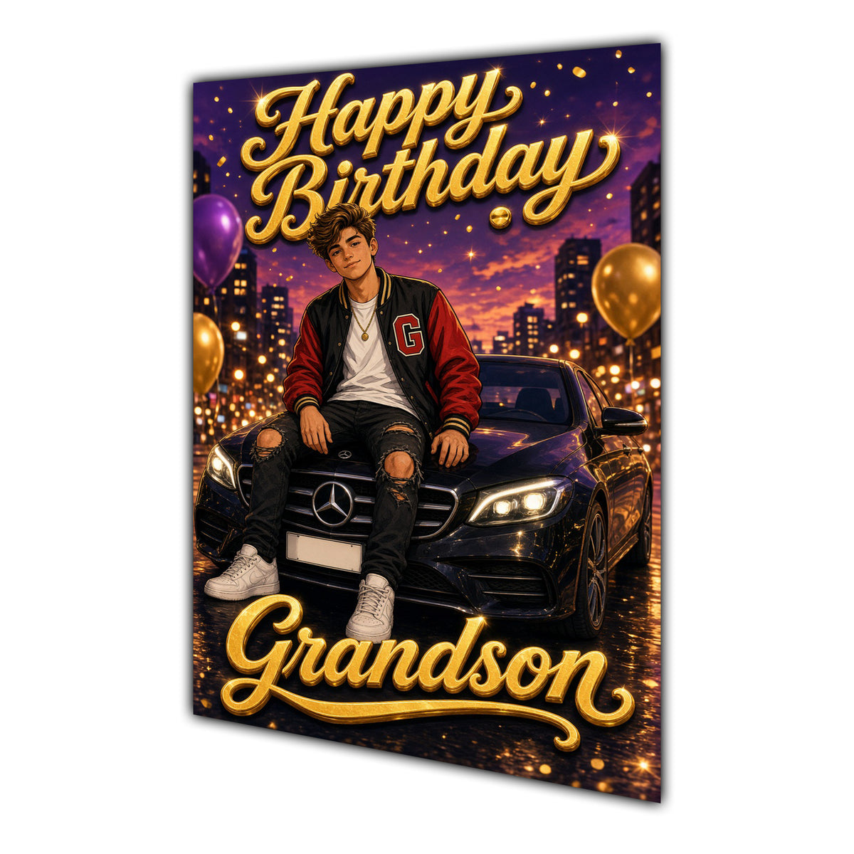 Happy Birthday Grandson Luxury Car Greeting Card A5