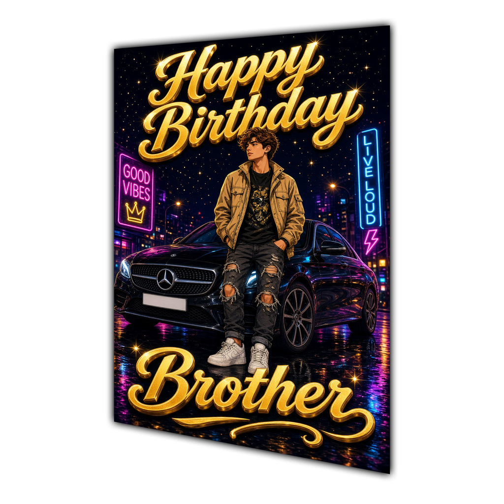 Happy Birthday Brother Luxury Car Greeting Card A5