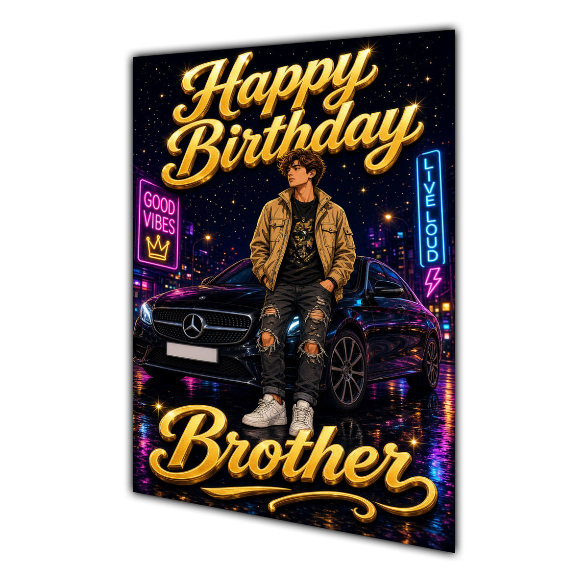 Happy Birthday Brother Luxury Car Greeting Card A5