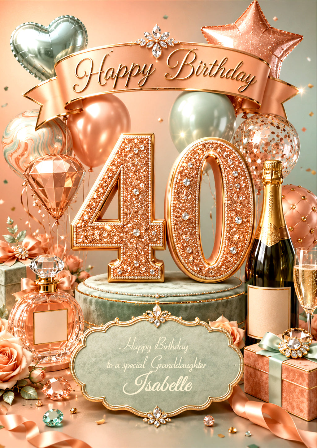 40th Birthday Card For Girls, Womem, Daughter, Granddaughter, Niece, Sister, Mum, Auntie, Perfume, Bubbles, Floral E982-5