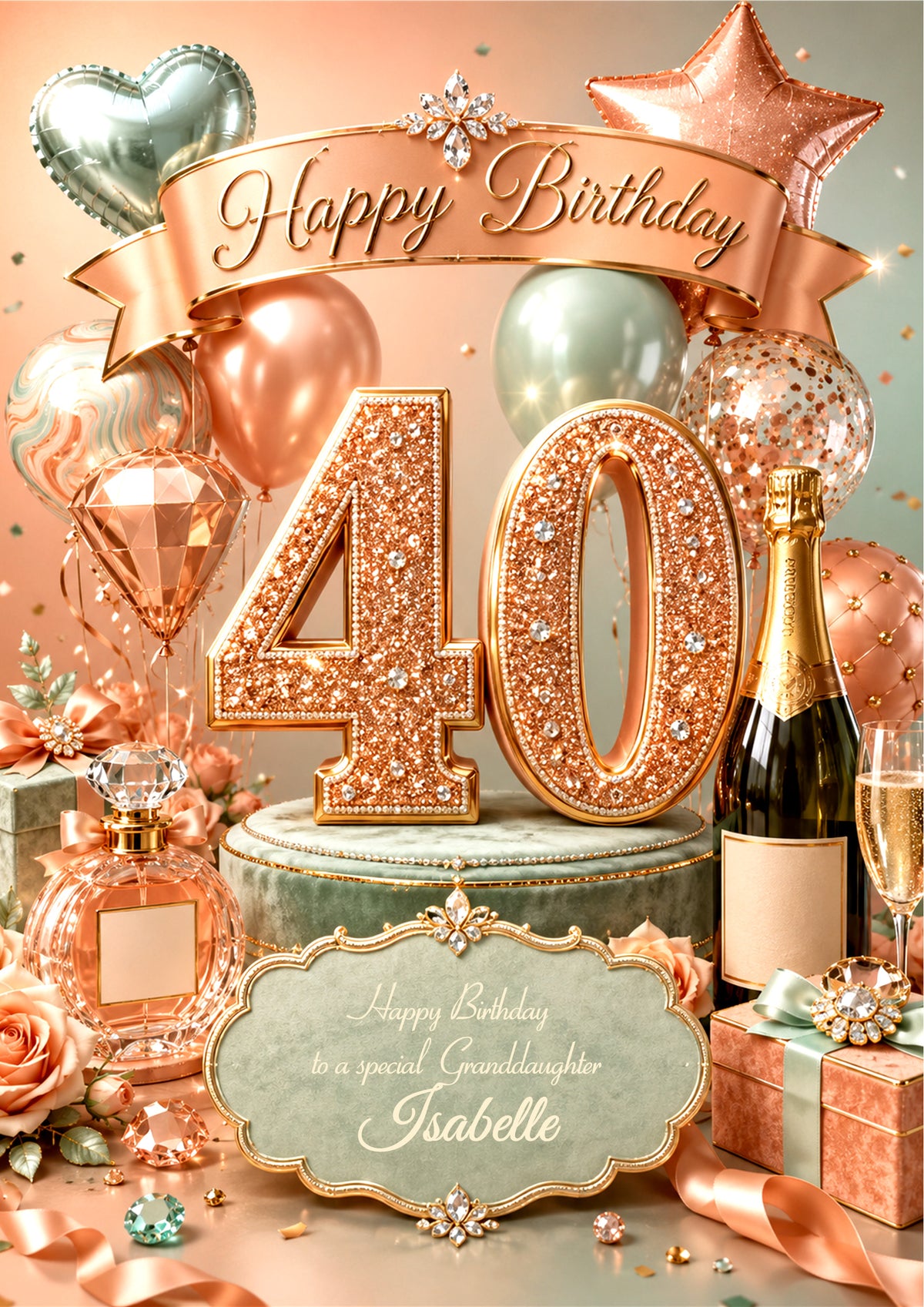 40th Birthday Card For Girls, Womem, Daughter, Granddaughter, Niece, Sister, Mum, Auntie, Perfume, Bubbles, Floral E982-5