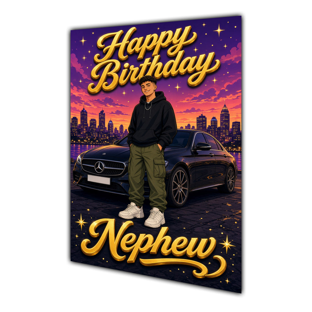 Happy Birthday Nephew Luxury Car Greeting Card A5