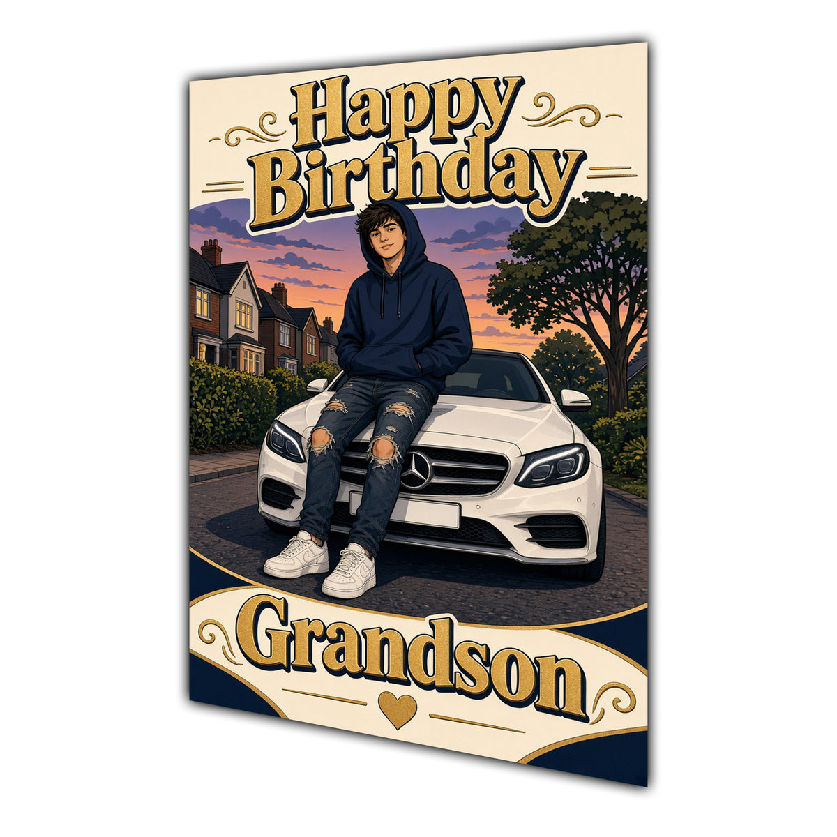 Happy Birthday Grandson Luxury Car Greeting Card A5