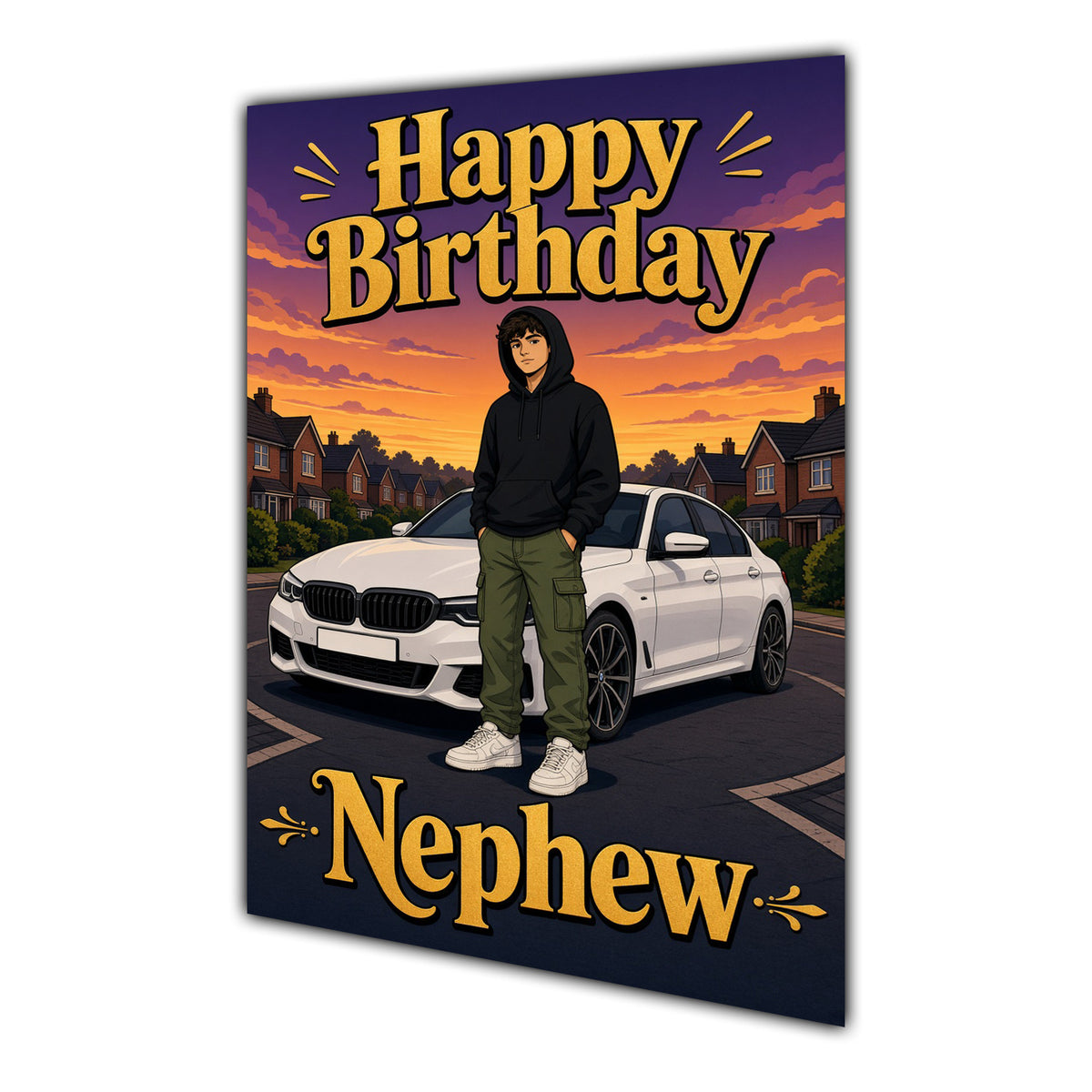 Happy Birthday Nephew Luxury Car Greeting Card A5