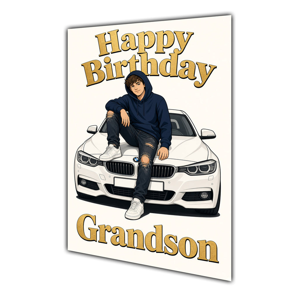 Happy Birthday Grandson Luxury Car Greeting Card A5