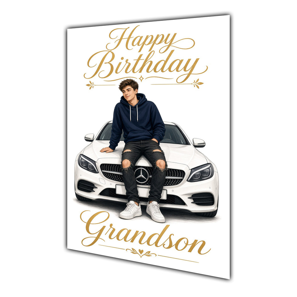Happy Birthday Grandson Luxury Car Greeting Card A5