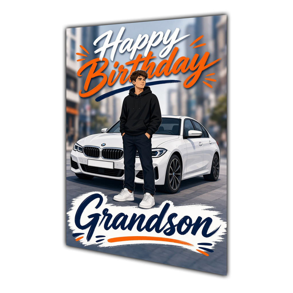 Happy Birthday Grandson Luxury Car Greeting Card A5