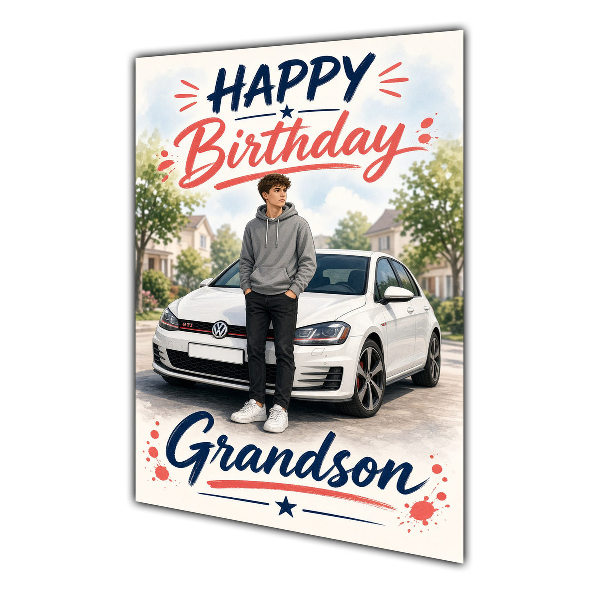 Happy Birthday Grandson Luxury Car Greeting Card A5