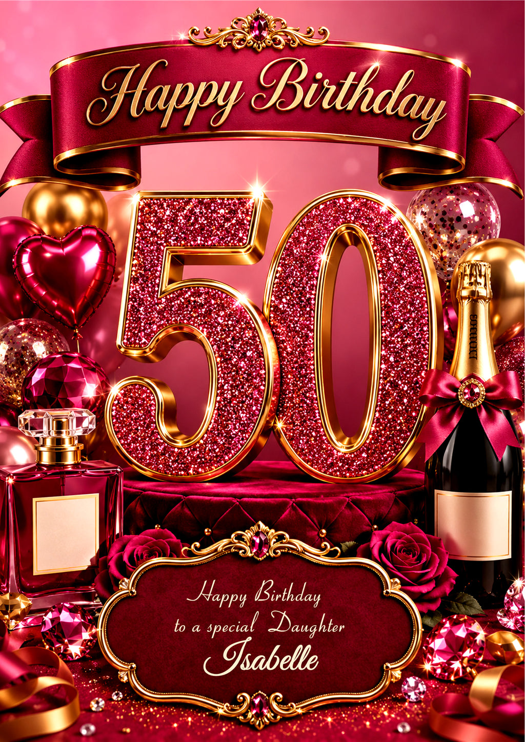 50th Birthday Card Daughter Granddaughter Niece Personalised A5 Size E983-5