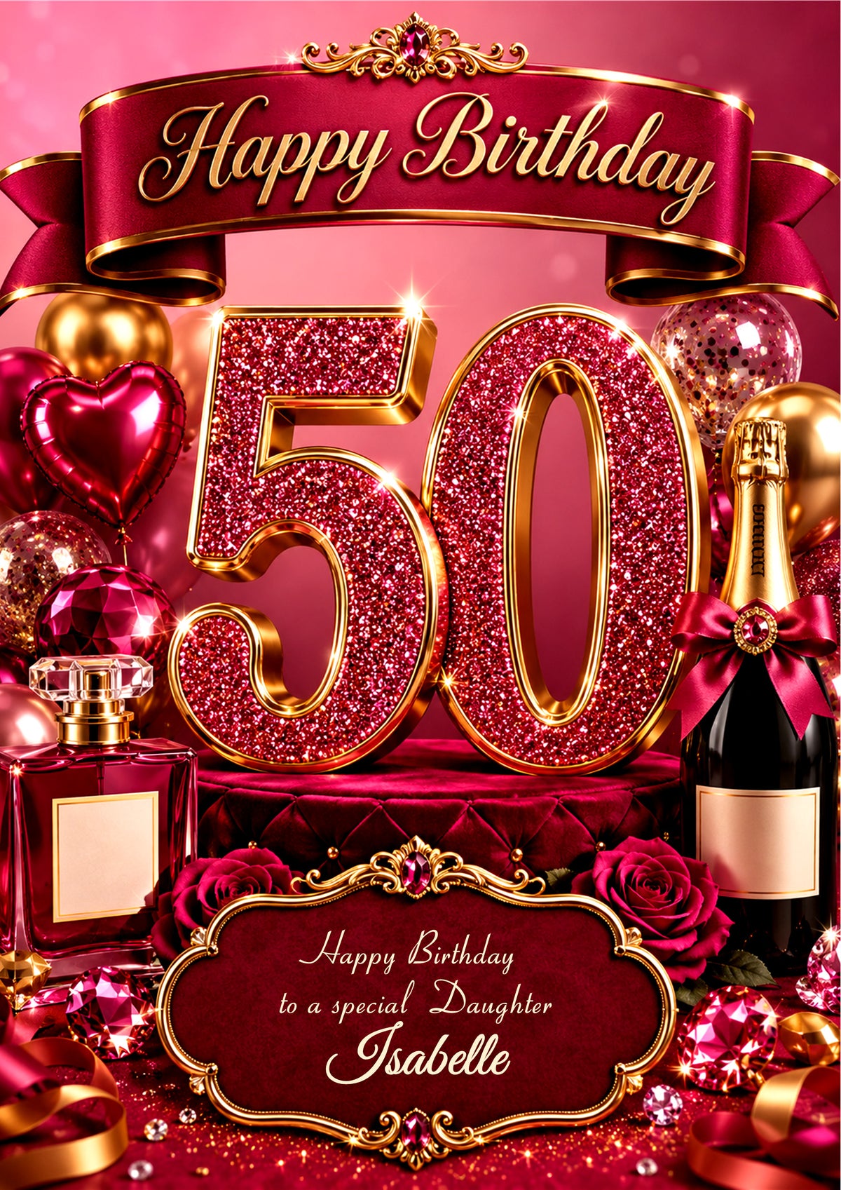 50th Birthday Card Daughter Granddaughter Niece Personalised A5 Size E983-5