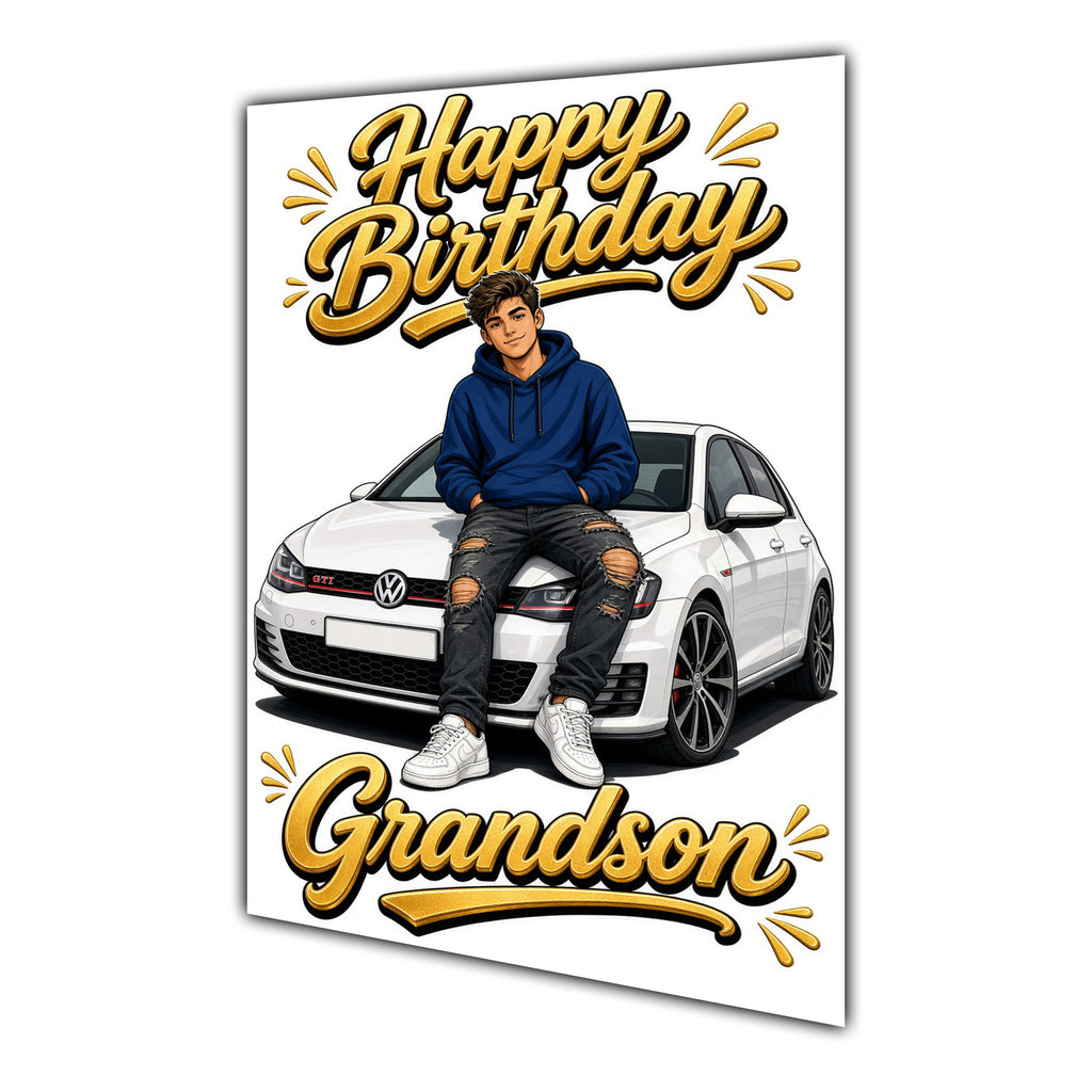 Happy Birthday Grandson Luxury Car Greeting Card A5