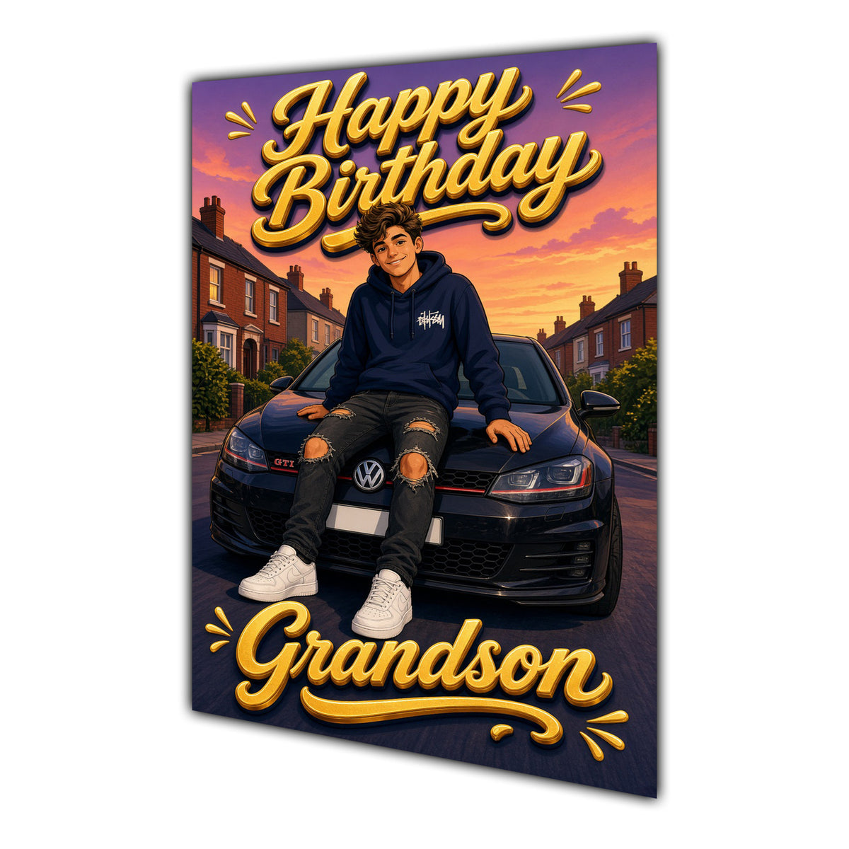 Happy Birthday Grandson Luxury Car Greeting Card A5