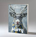 Personalised Christmas Card For Grandson, Son, Nephew, Brother, Friend, Rudolph The Red Nose Reindeer The Football Fan