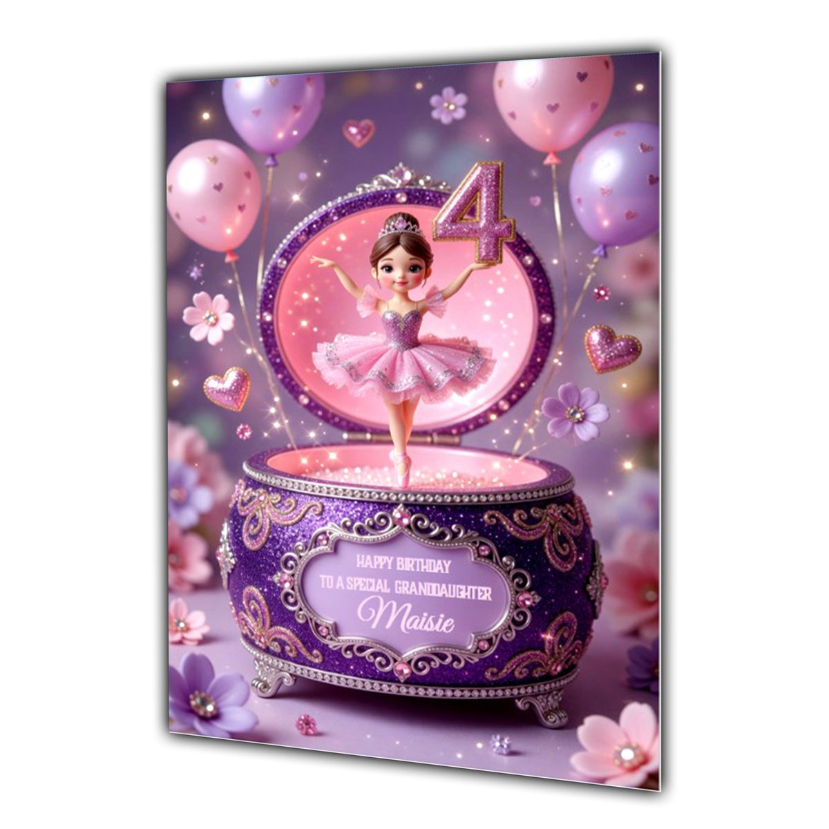 4th Birthday Card Girl Ballet Daughter Granddaughter Personalised A5 Size