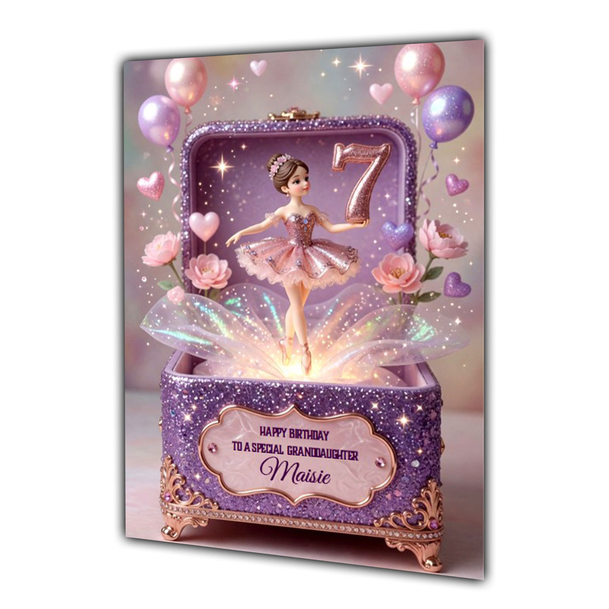 7th Birthday Card Girl Ballet Daughter Granddaughter Personalised A5 Size