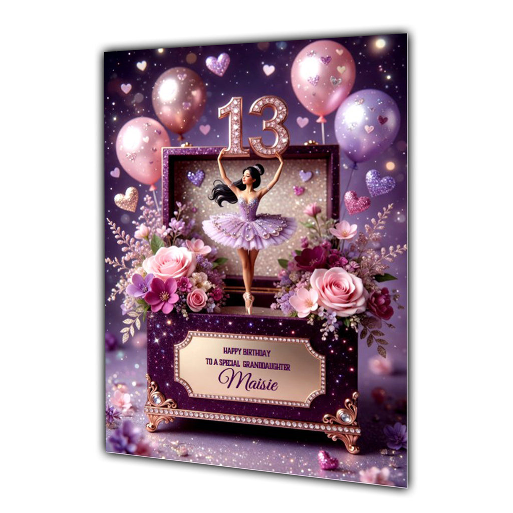 13th Birthday Card Girl Ballet Daughter Granddaughter Personalised A5 Size