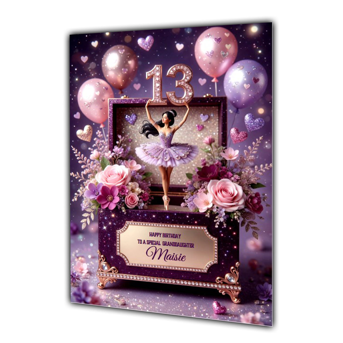 13th Birthday Card Girl Ballet Daughter Granddaughter Personalised A5 Size
