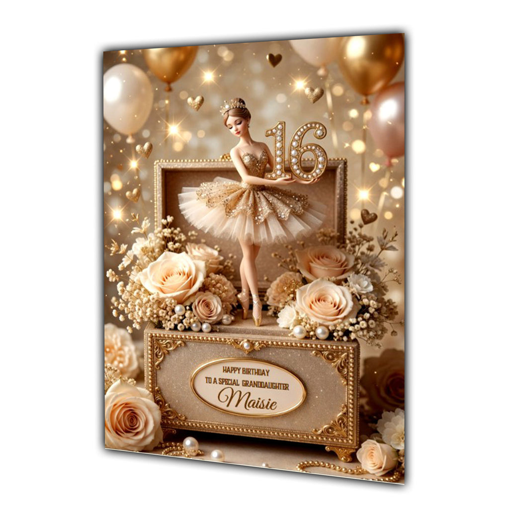 16th Birthday Card Girl Ballet Daughter Granddaughter Personalised A5 Size